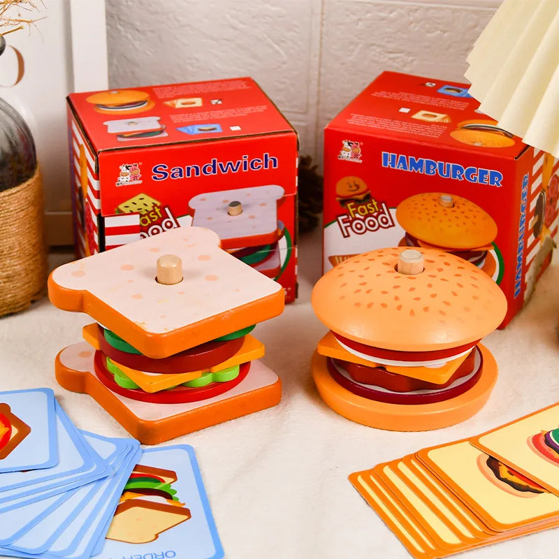 Wooden Burger Stacking Toys for Kids