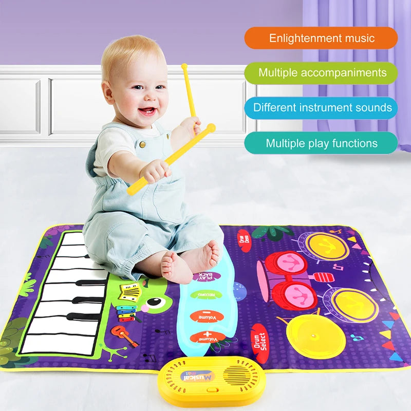 2 In 1 Piano Mat for Kids Piano Keyboard & Jazz Drum Music Pad