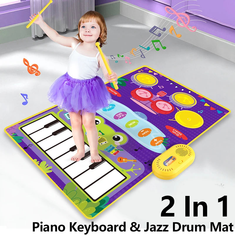 2 In 1 Piano Mat for Kids Piano Keyboard & Jazz Drum Music Pad