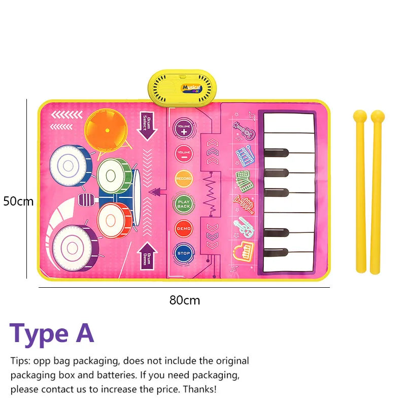 2 In 1 Piano Mat for Kids Piano Keyboard & Jazz Drum Music Pad