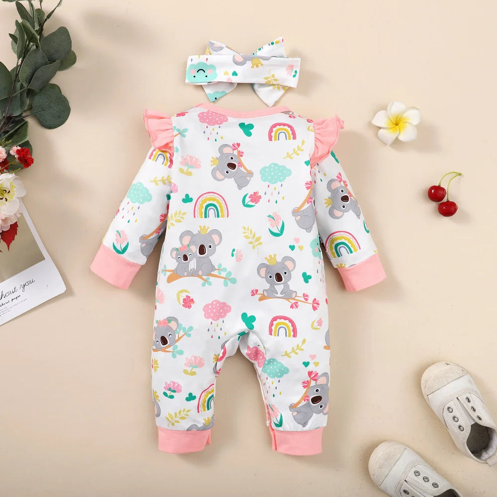 0-12Months Newborn Baby Clothes Girl Long Sleeves Bodysuit with Headband