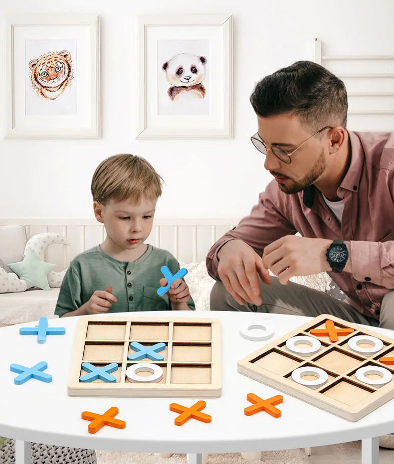 Wooden Tic Tac Toe Game Interaction Puzzle For Kids