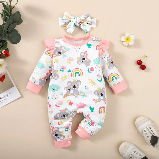 0-12Months Newborn Baby Clothes Girl Long Sleeves Bodysuit with Headband